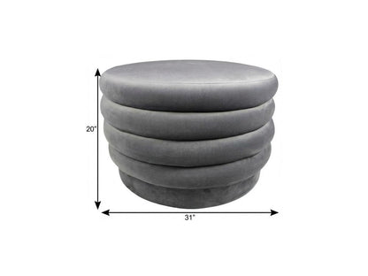 31" Gray Velvet Tufted Round Cocktail Ottoman HomeRoots