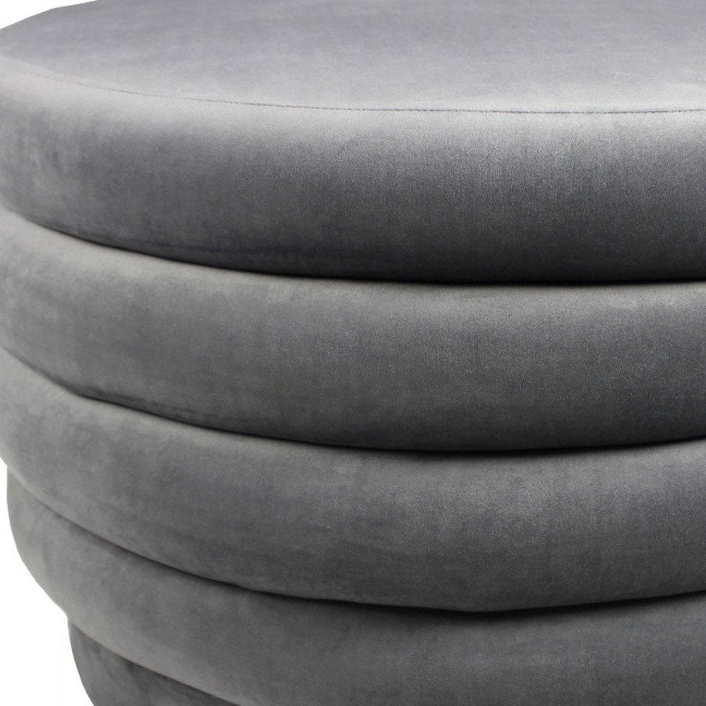 31" Gray Velvet Tufted Round Cocktail Ottoman HomeRoots