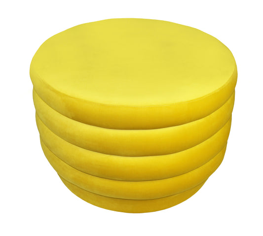 31" Yellow Velvet Tufted Round Cocktail Ottoman