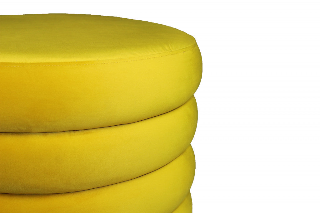 31" Yellow Velvet Tufted Round Cocktail Ottoman