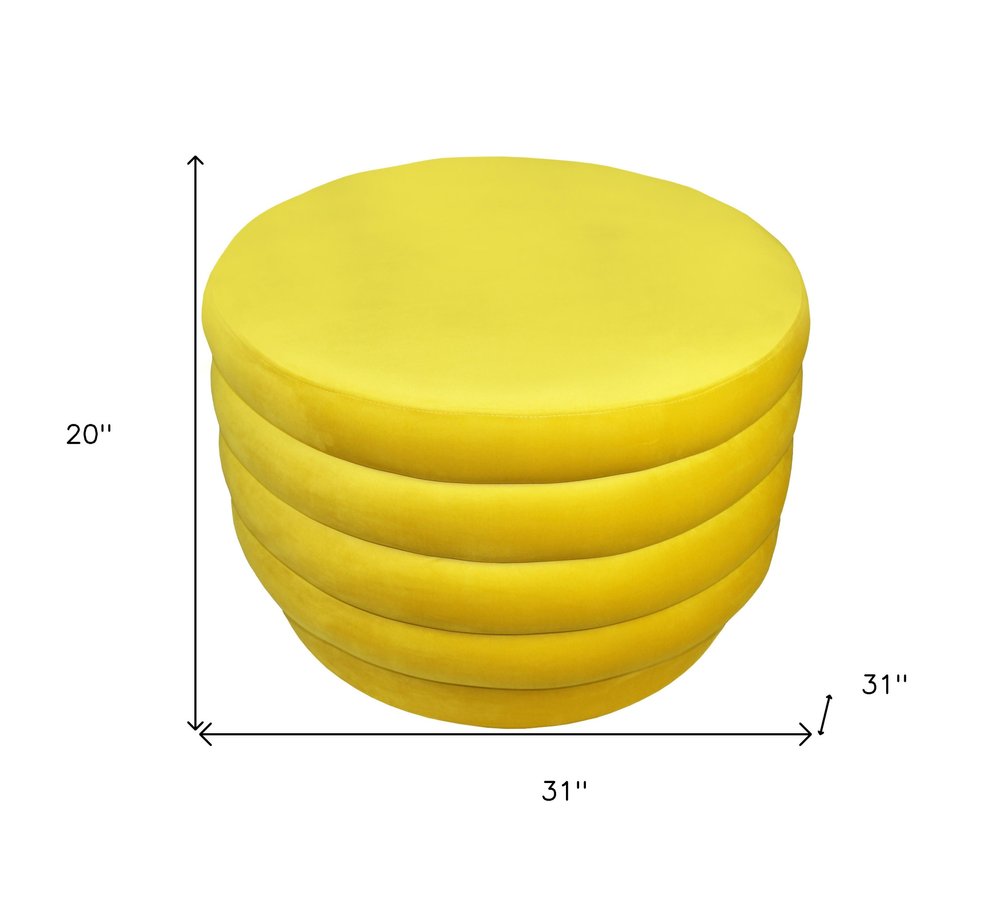 31" Yellow Velvet Tufted Round Cocktail Ottoman HomeRoots