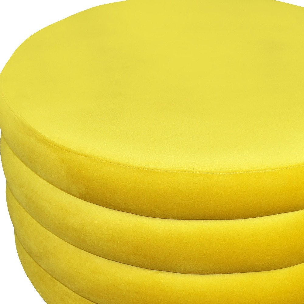 31" Yellow Velvet Tufted Round Cocktail Ottoman HomeRoots