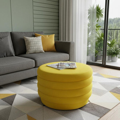 31" Yellow Velvet Tufted Round Cocktail Ottoman HomeRoots