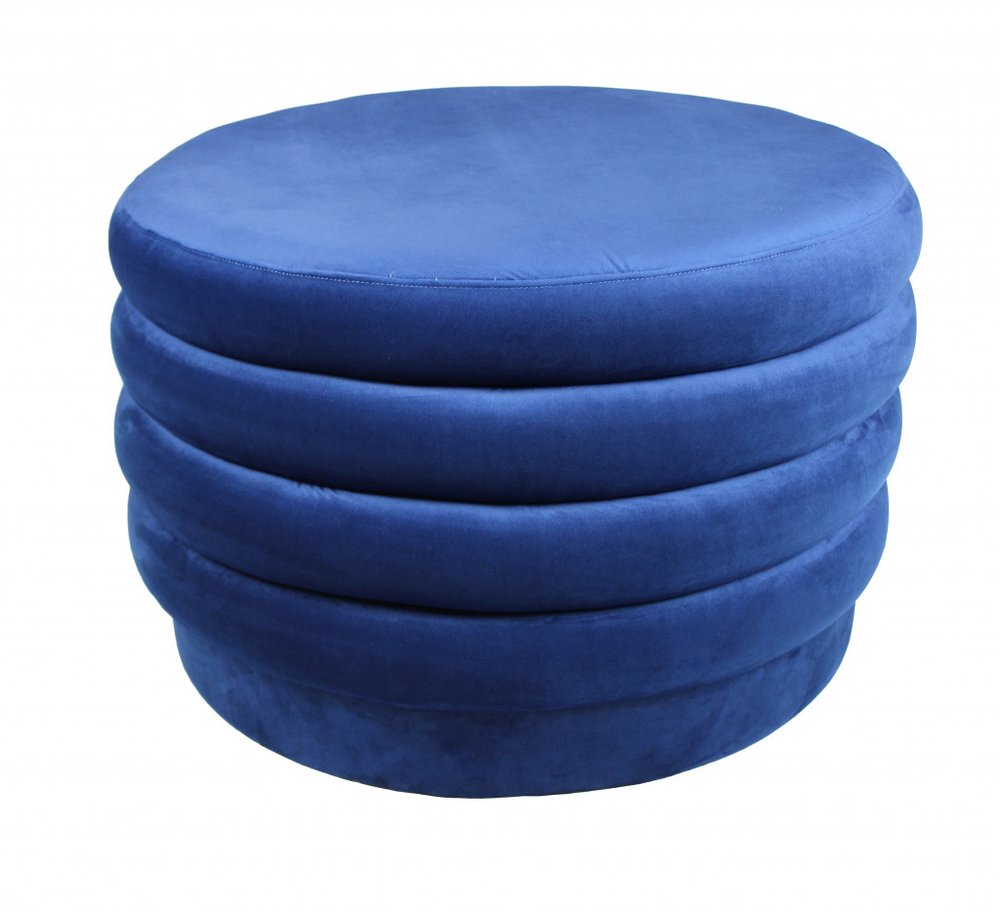 31" Blue Velvet Tufted Round Cocktail Ottoman HomeRoots