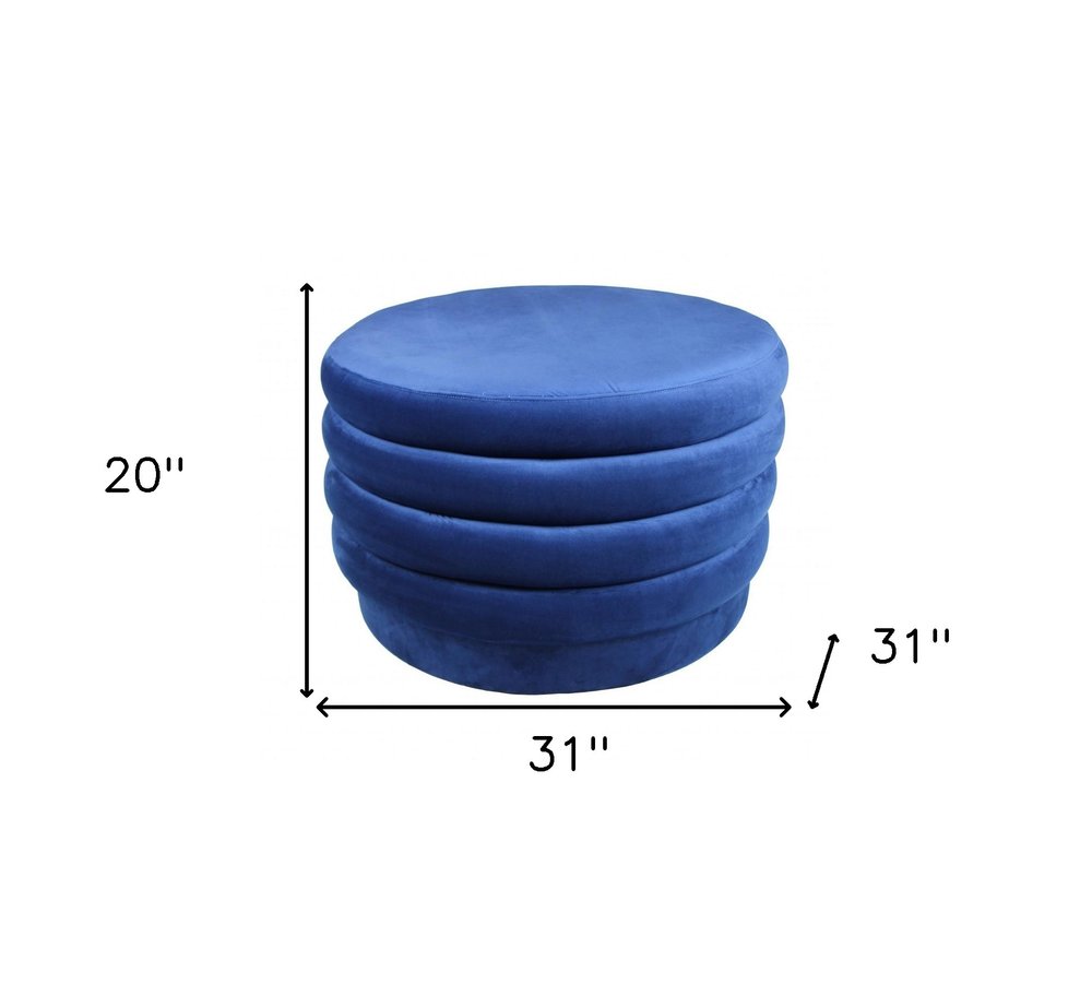 31" Blue Velvet Tufted Round Cocktail Ottoman HomeRoots