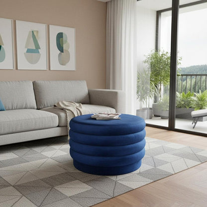 31" Blue Velvet Tufted Round Cocktail Ottoman HomeRoots