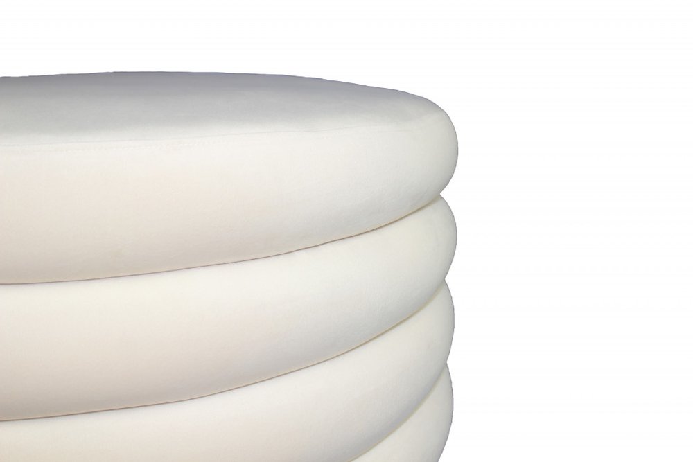 21" White Velvet Tufted Round Cocktail Ottoman HomeRoots