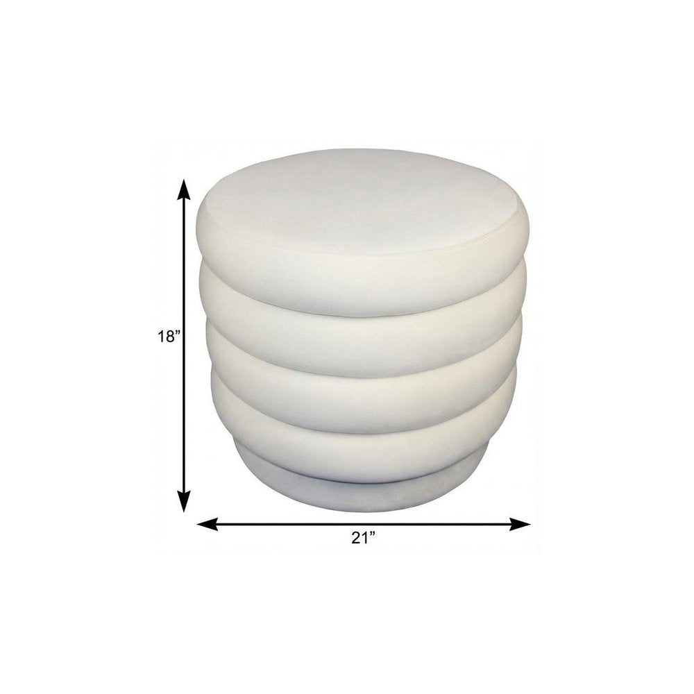 21" White Velvet Tufted Round Cocktail Ottoman HomeRoots