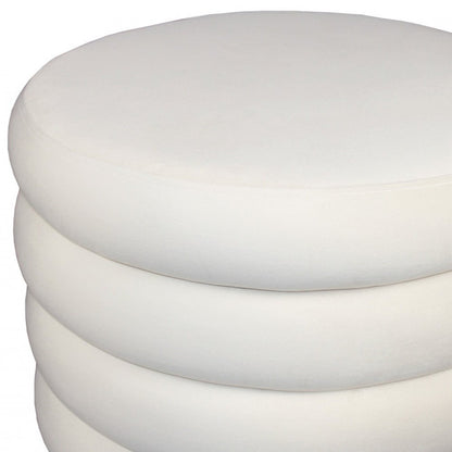 21" White Velvet Tufted Round Cocktail Ottoman HomeRoots