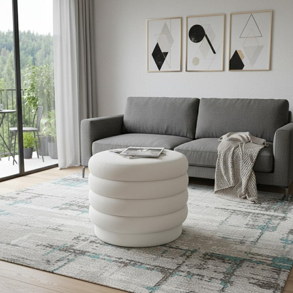21" White Velvet Tufted Round Cocktail Ottoman HomeRoots