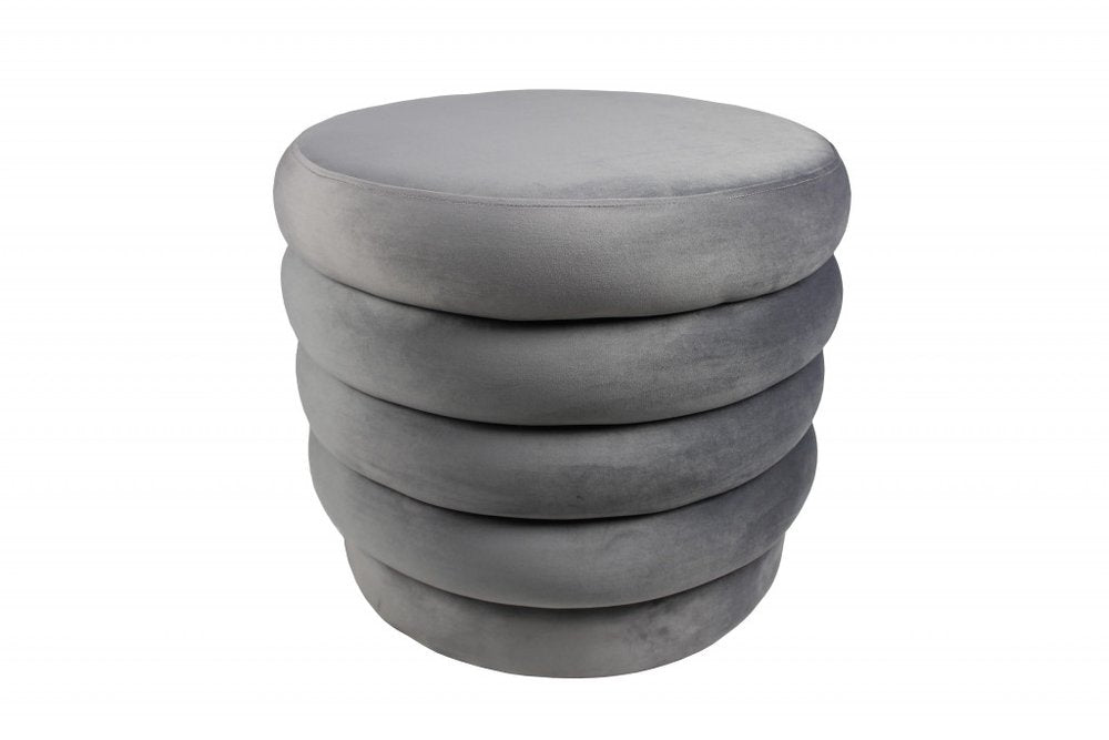 21" Gray Velvet Tufted Round Cocktail Ottoman HomeRoots