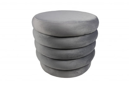 21" Gray Velvet Tufted Round Cocktail Ottoman HomeRoots