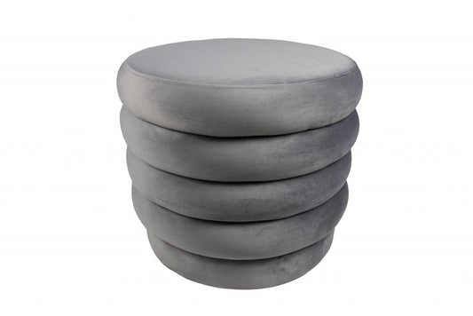 21" Gray Velvet Tufted Round Cocktail Ottoman HomeRoots