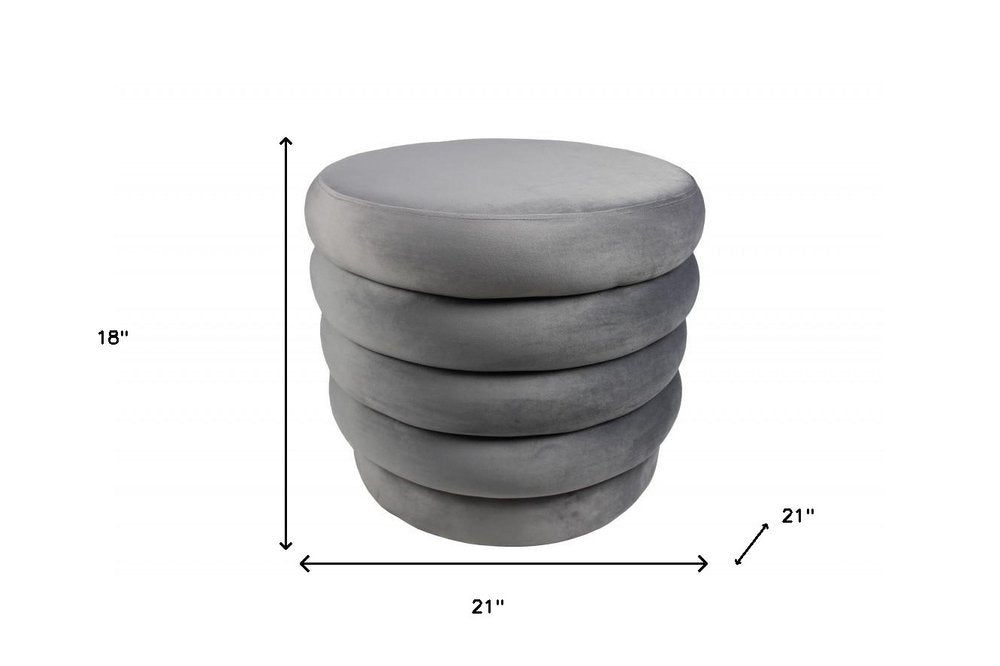 21" Gray Velvet Tufted Round Cocktail Ottoman HomeRoots
