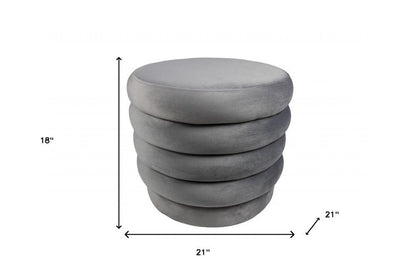 21" Gray Velvet Tufted Round Cocktail Ottoman HomeRoots