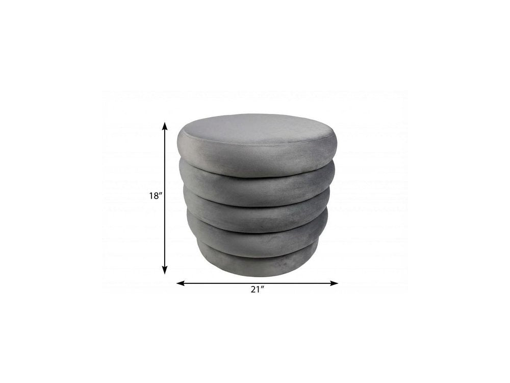 21" Gray Velvet Tufted Round Cocktail Ottoman HomeRoots