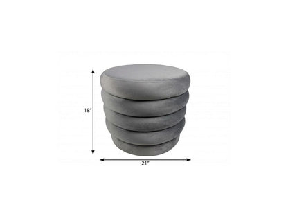 21" Gray Velvet Tufted Round Cocktail Ottoman HomeRoots