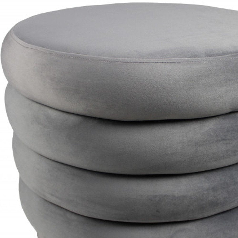 21" Gray Velvet Tufted Round Cocktail Ottoman HomeRoots