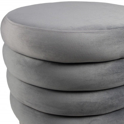 21" Gray Velvet Tufted Round Cocktail Ottoman HomeRoots