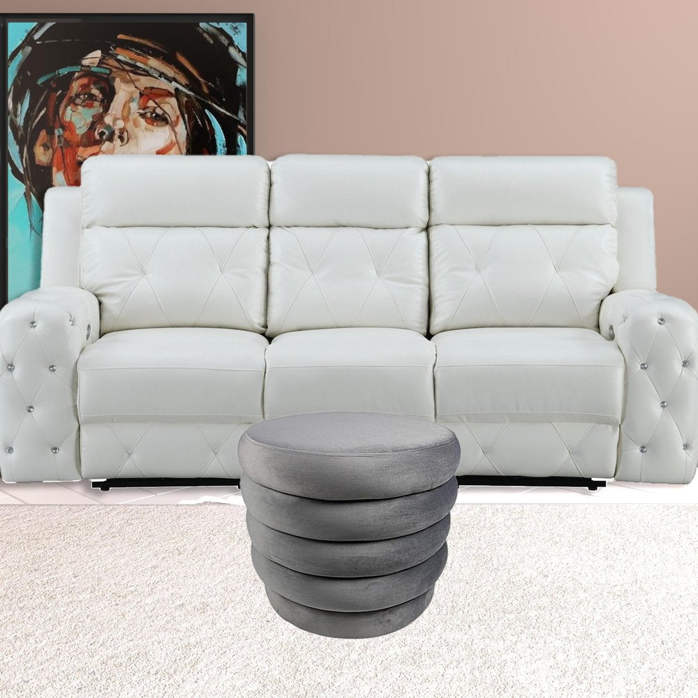 21" Gray Velvet Tufted Round Cocktail Ottoman HomeRoots