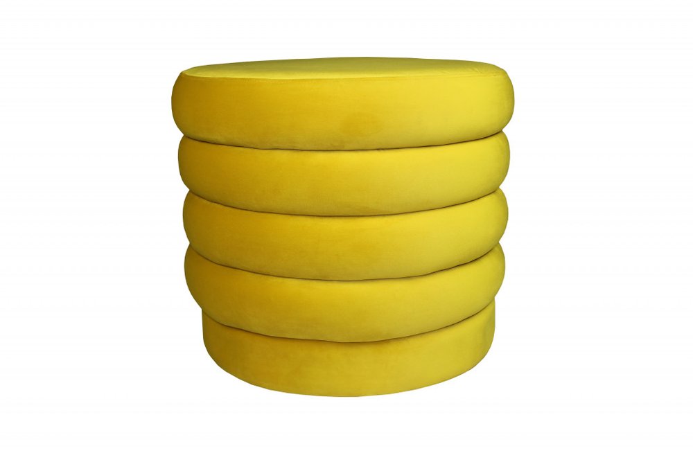 21" Yellow Velvet Tufted Round Cocktail Ottoman — view 1