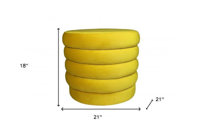 21" Yellow Velvet Tufted Round Cocktail Ottoman HomeRoots