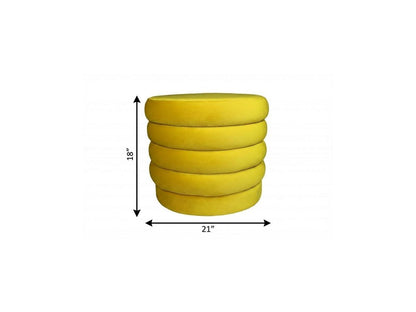 21" Yellow Velvet Tufted Round Cocktail Ottoman HomeRoots