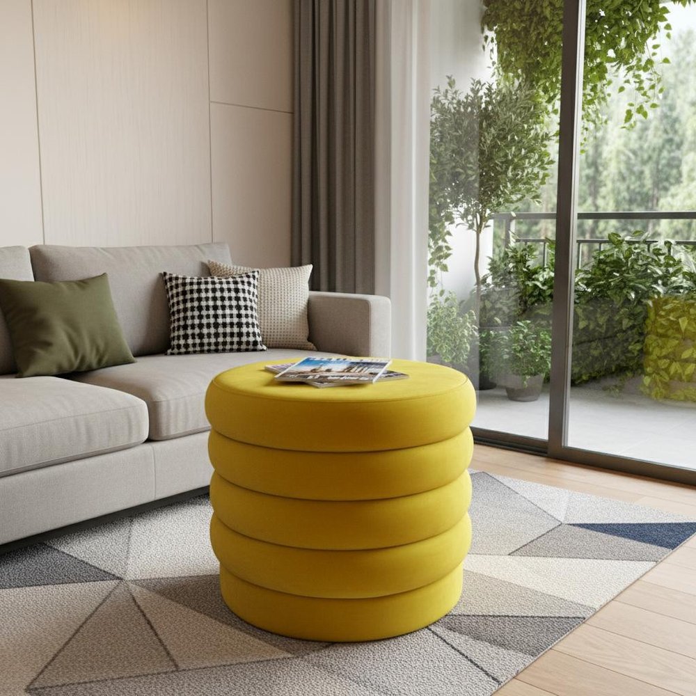 21" Yellow Velvet Tufted Round Cocktail Ottoman HomeRoots