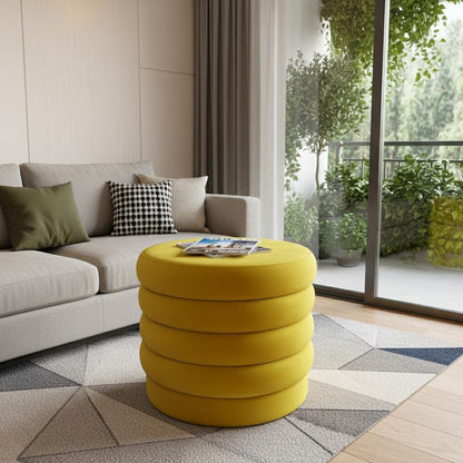 21" Yellow Velvet Tufted Round Cocktail Ottoman HomeRoots