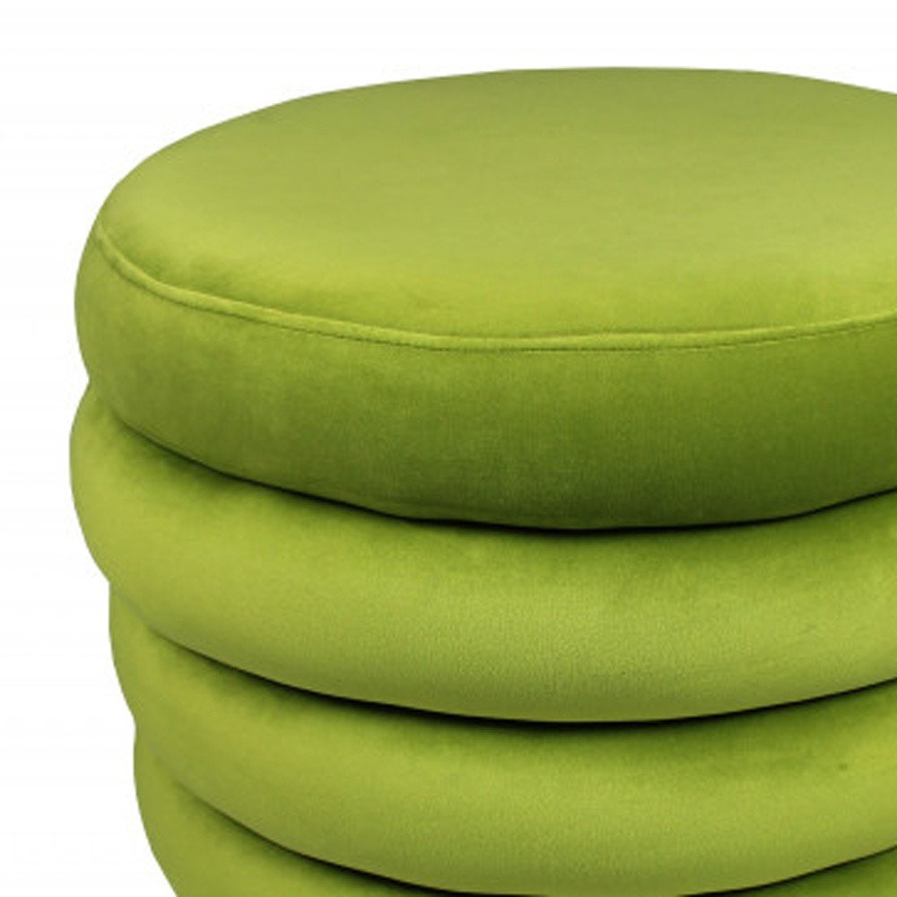 21" Green Velvet Tufted Round Cocktail Ottoman — view 3