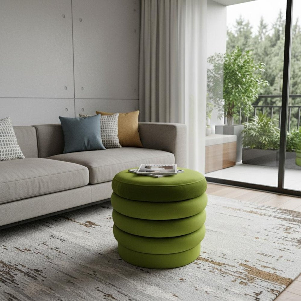 21" Green Velvet Tufted Round Cocktail Ottoman HomeRoots