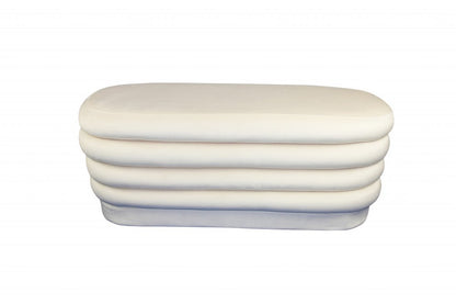 44" White Velvet Tufted Oval Ottoman HomeRoots