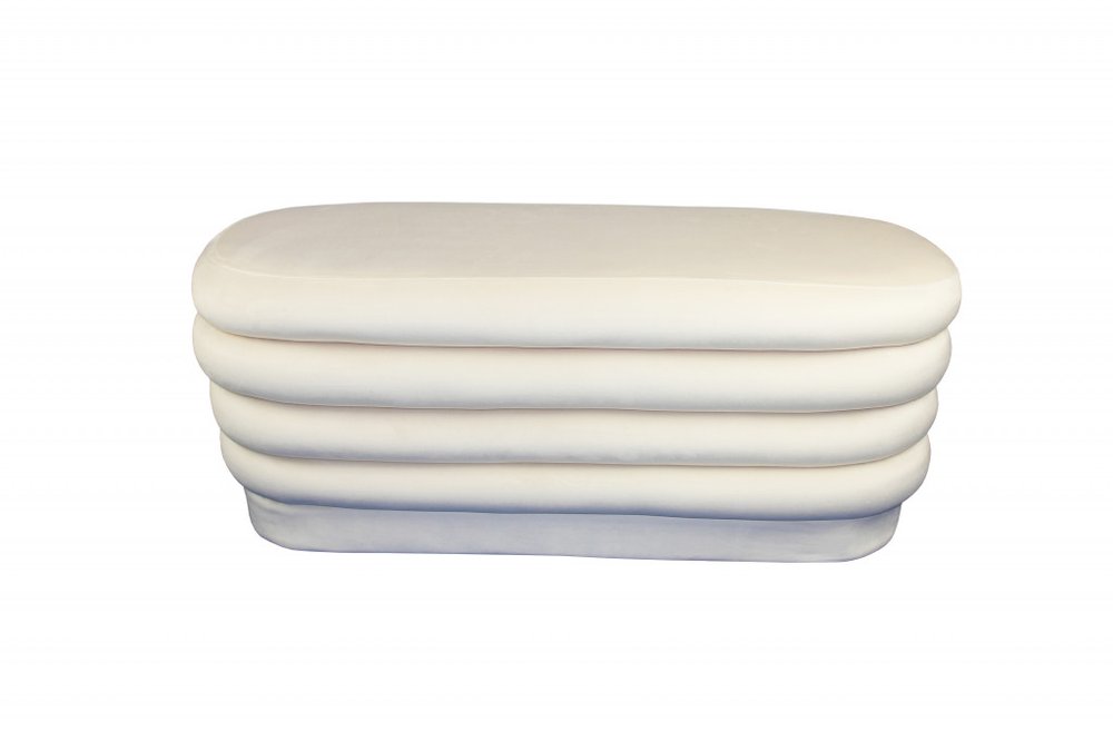 44" White Velvet Tufted Oval Ottoman HomeRoots