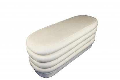 44" White Velvet Tufted Oval Ottoman HomeRoots