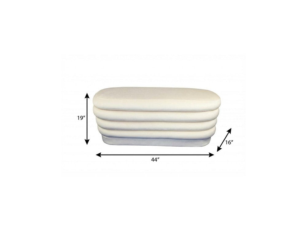 44" White Velvet Tufted Oval Ottoman HomeRoots