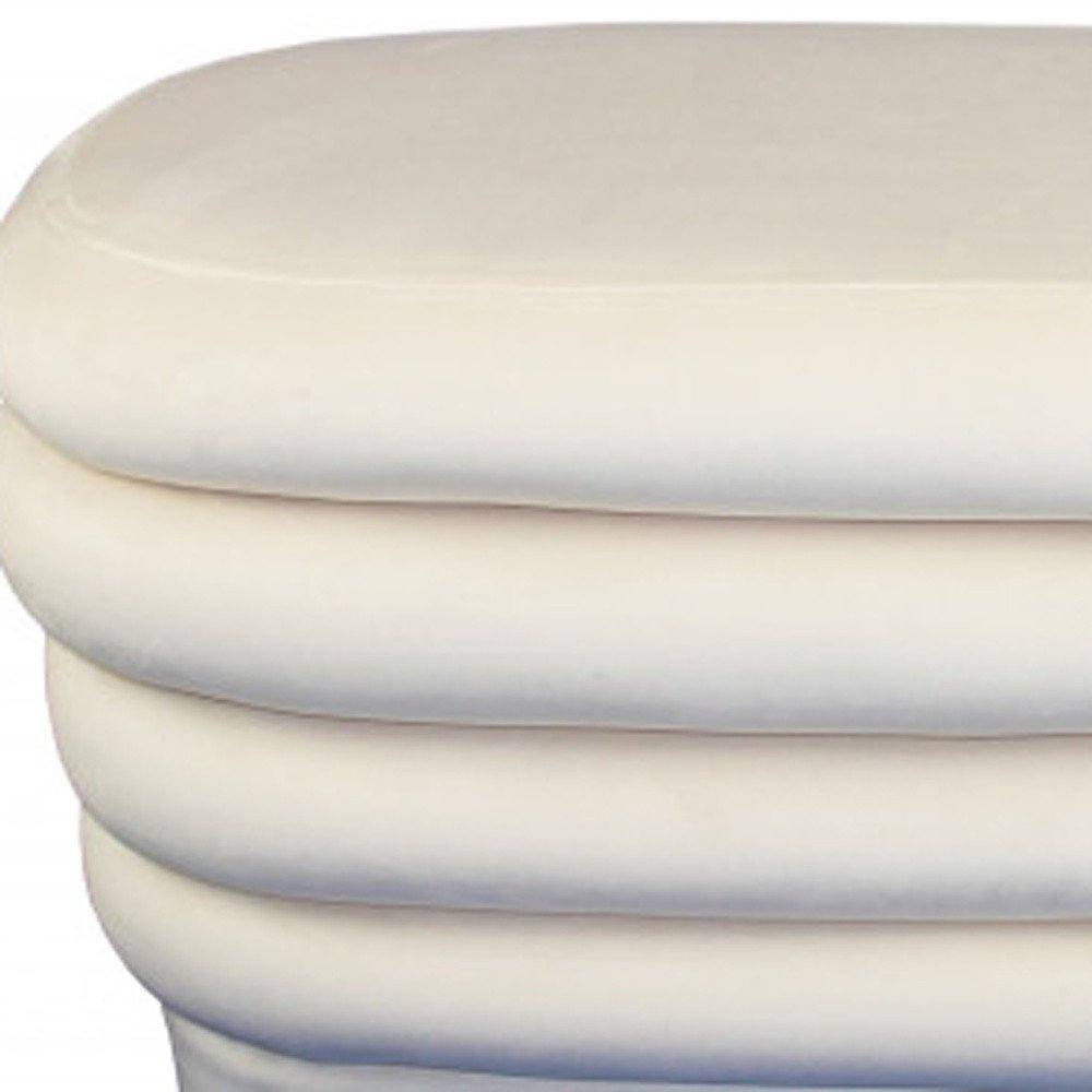 44" White Velvet Tufted Oval Ottoman HomeRoots