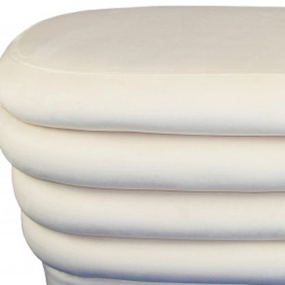 44" White Velvet Tufted Oval Ottoman HomeRoots