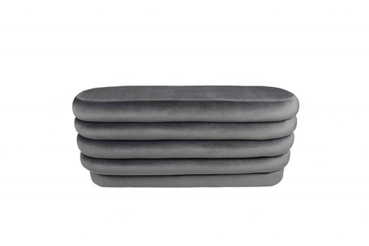 44" Gray Velvet Tufted Oval Ottoman HomeRoots