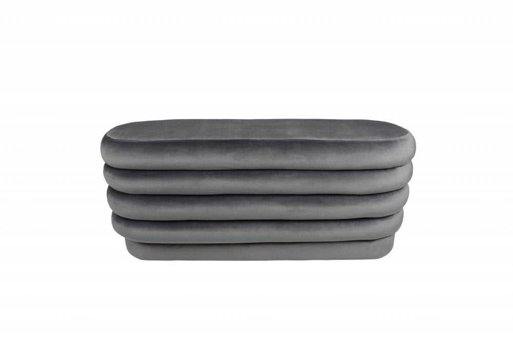 44" Gray Velvet Tufted Oval Ottoman HomeRoots