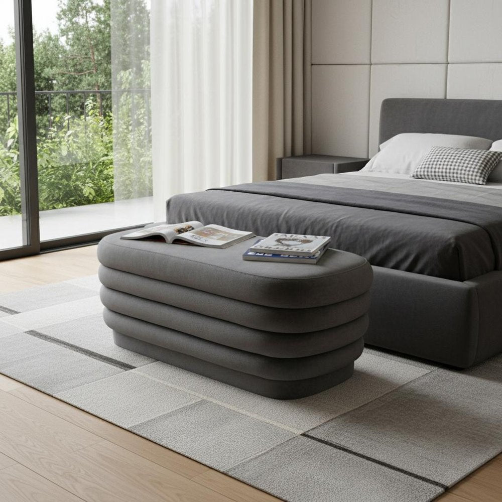 44" Gray Velvet Tufted Oval Ottoman HomeRoots