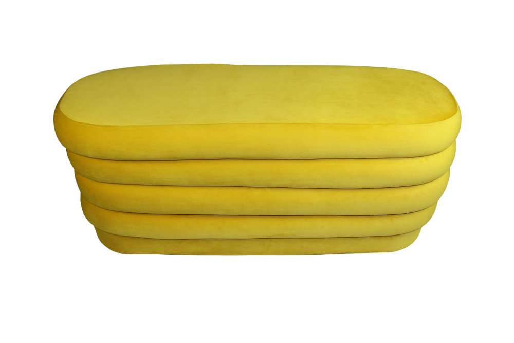 44" Yellow Velvet Tufted Oval Ottoman HomeRoots