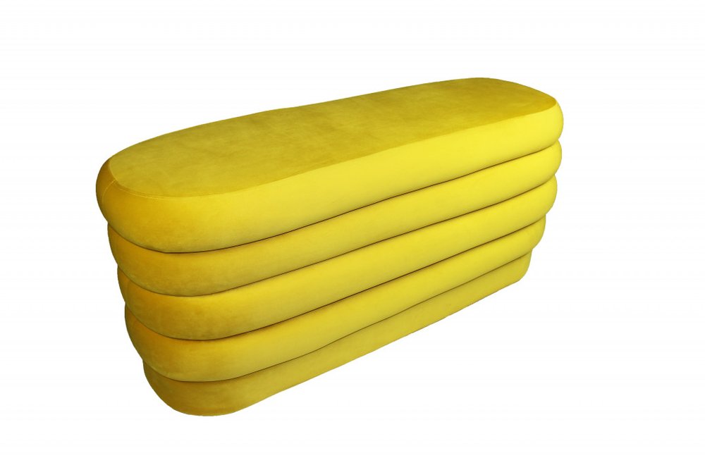 44" Yellow Velvet Tufted Oval Ottoman HomeRoots