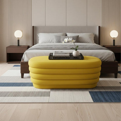 44" Yellow Velvet Tufted Oval Ottoman HomeRoots