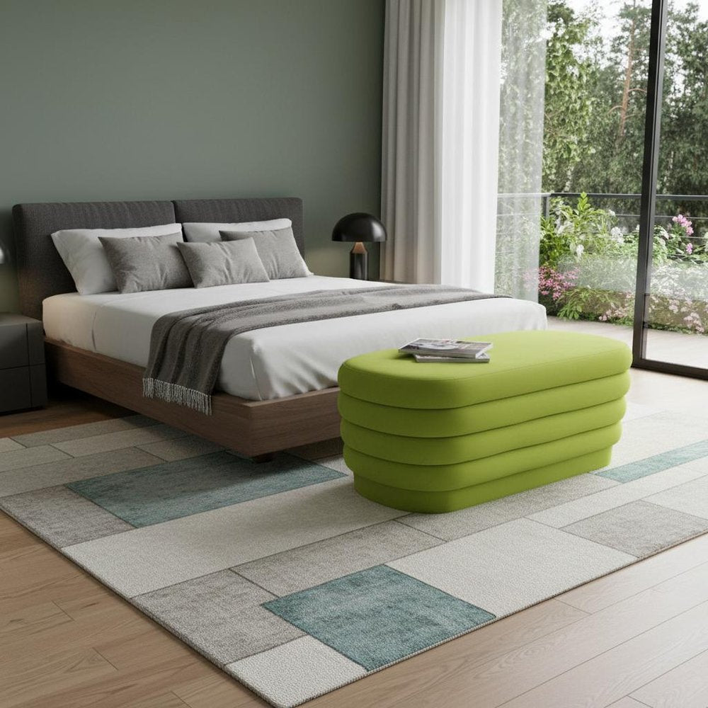44" Green Velvet Tufted Oval Ottoman HomeRoots