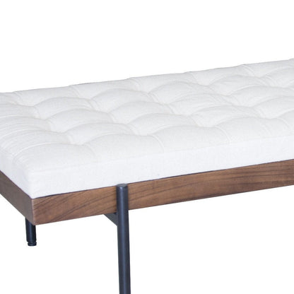 72" Ivory Brown And Black Tufted Cotton Wood And Metal Cushioned Bench With Pillow HomeRoots