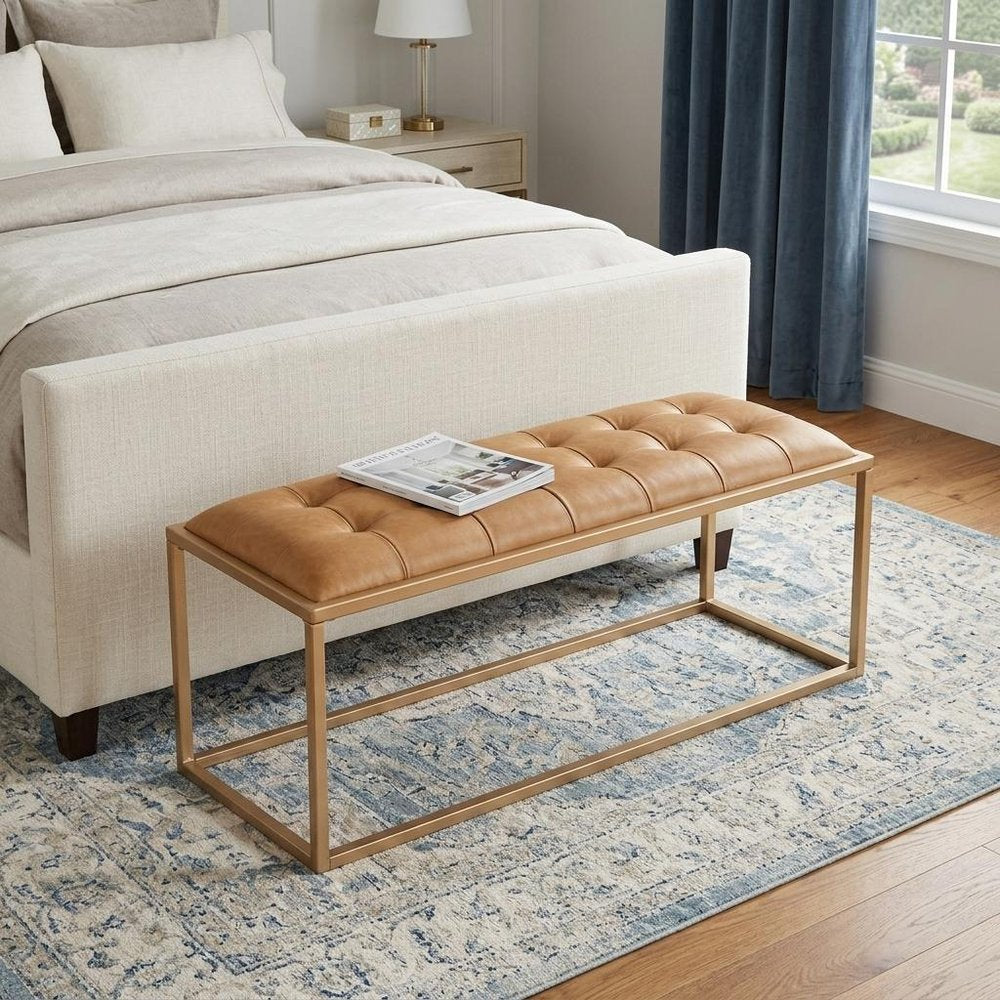 43" Brown And Gold Upholstered Upholstery Bedroom Bench HomeRoots