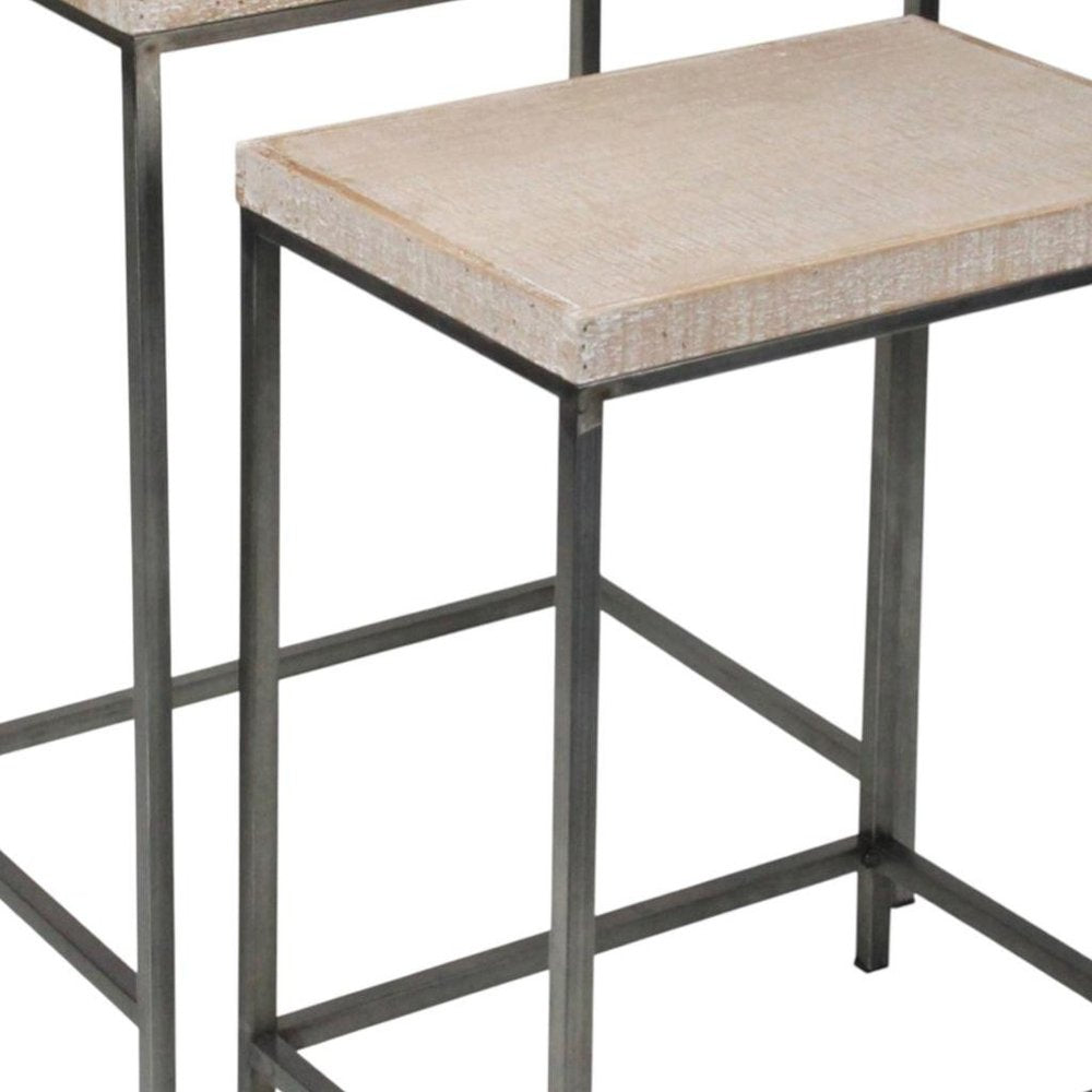 Set of Two 25" Black And Brown Solid Wood Nested Tables HomeRoots