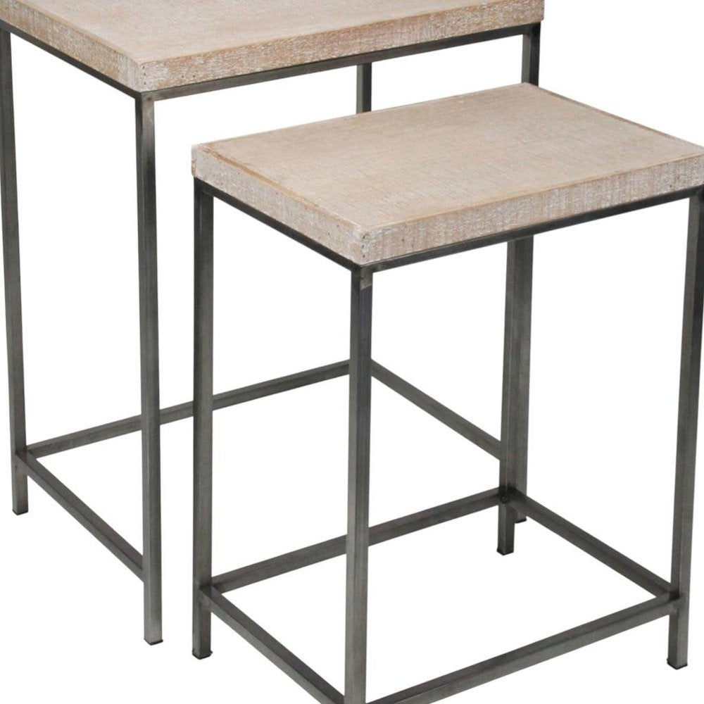 Set of Two 25" Black And Brown Solid Wood Nested Tables HomeRoots