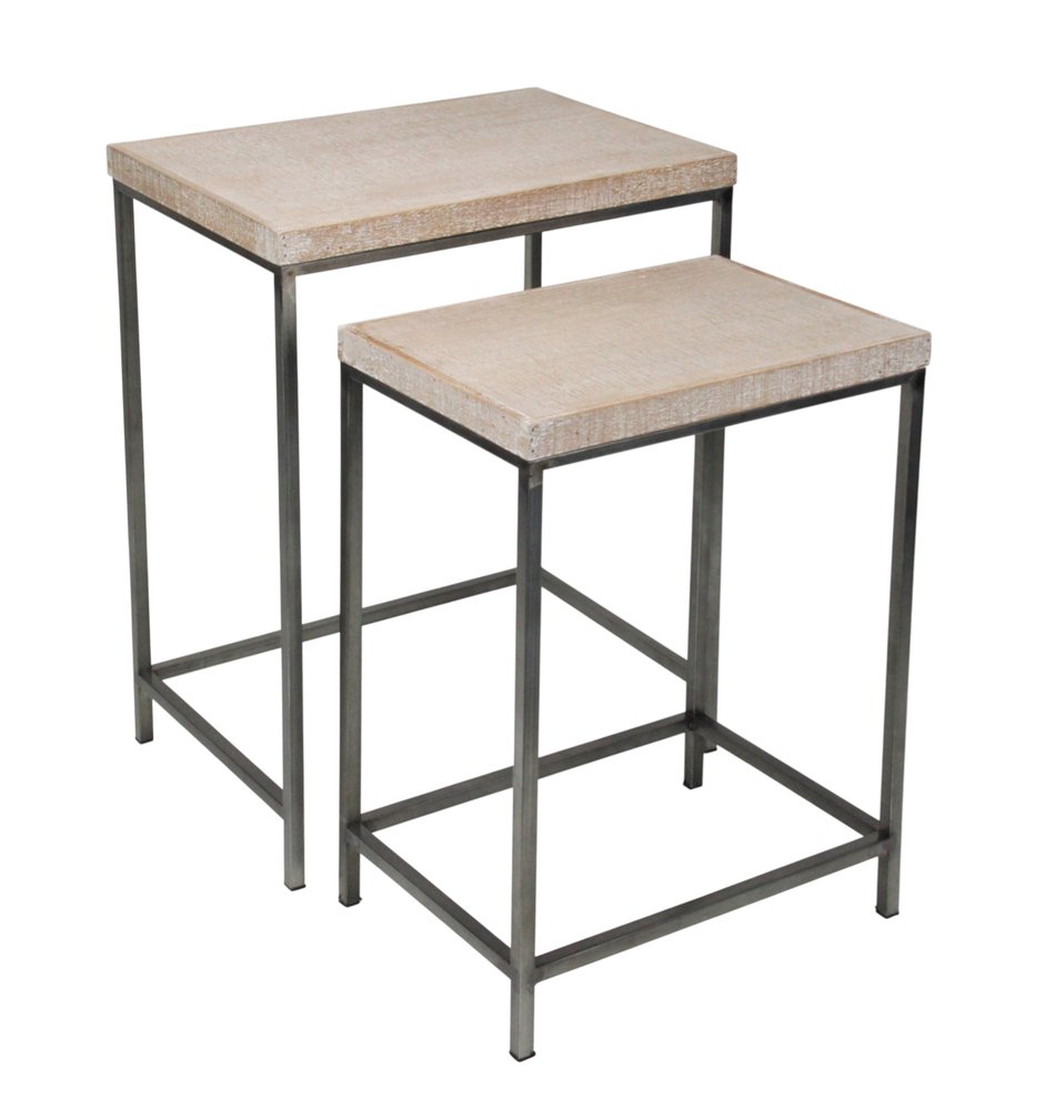 Set of Two 25" Black And Brown Solid Wood Nested Tables HomeRoots