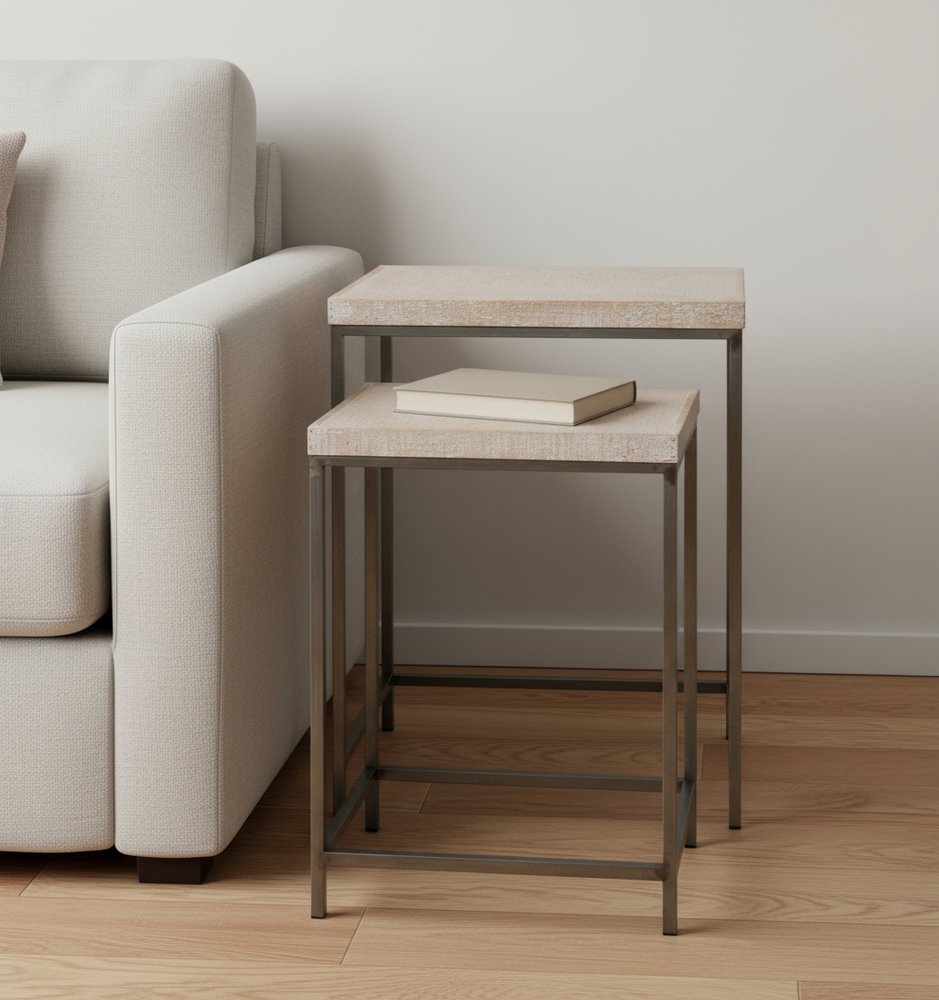 Set of Two 25" Black And Brown Solid Wood Nested Tables HomeRoots